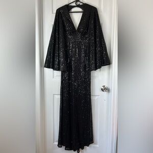 Ieena For Mac Duggal  black Sequin Long Sleeve open back Gown maxi dress Size XS